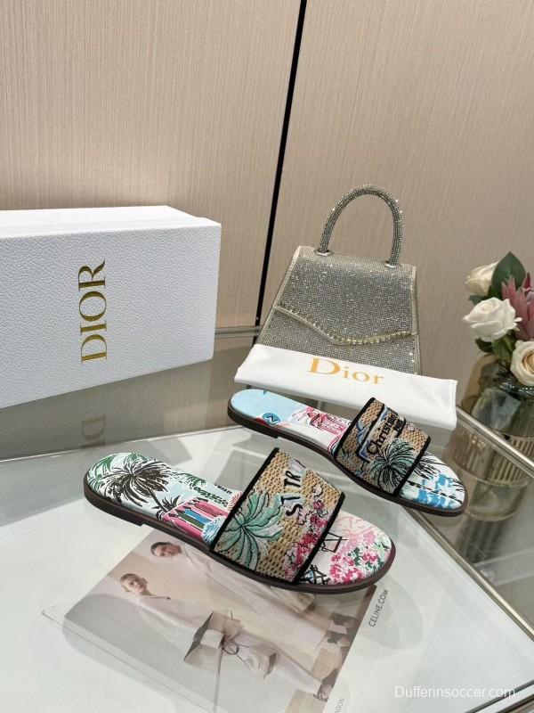 Dior 2025 SS CD Embroidered Monogram Slippers with Sheepskin Lining - LY00200