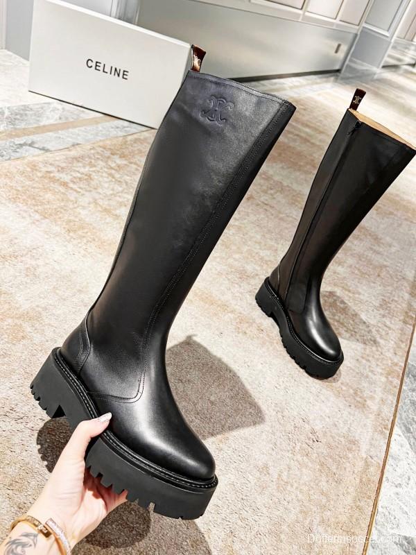 Celine 2025/ss Triomphe Side Zipper Knee High Boots - L Y00420