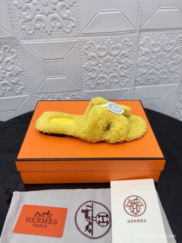 H Teddie Wool H Slippers Flat Sole Fur Slides - LY00240