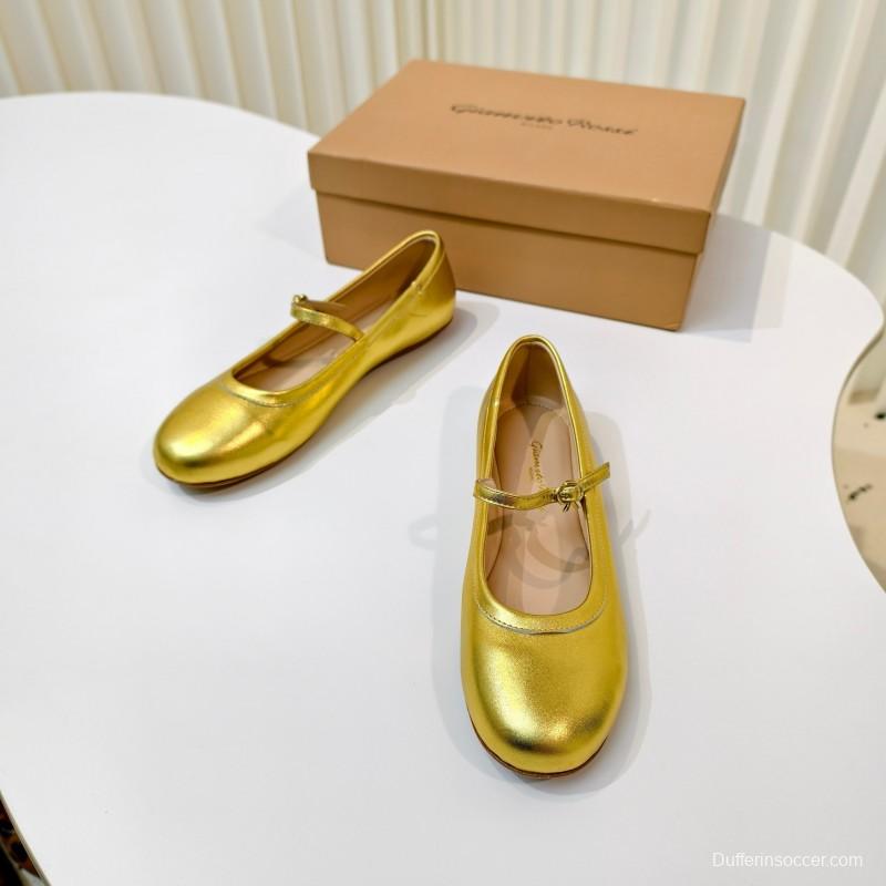 Gianvito Rossi Bohemian Style Flat Ballet Shoes with Simple Buckle Strap - LY00310