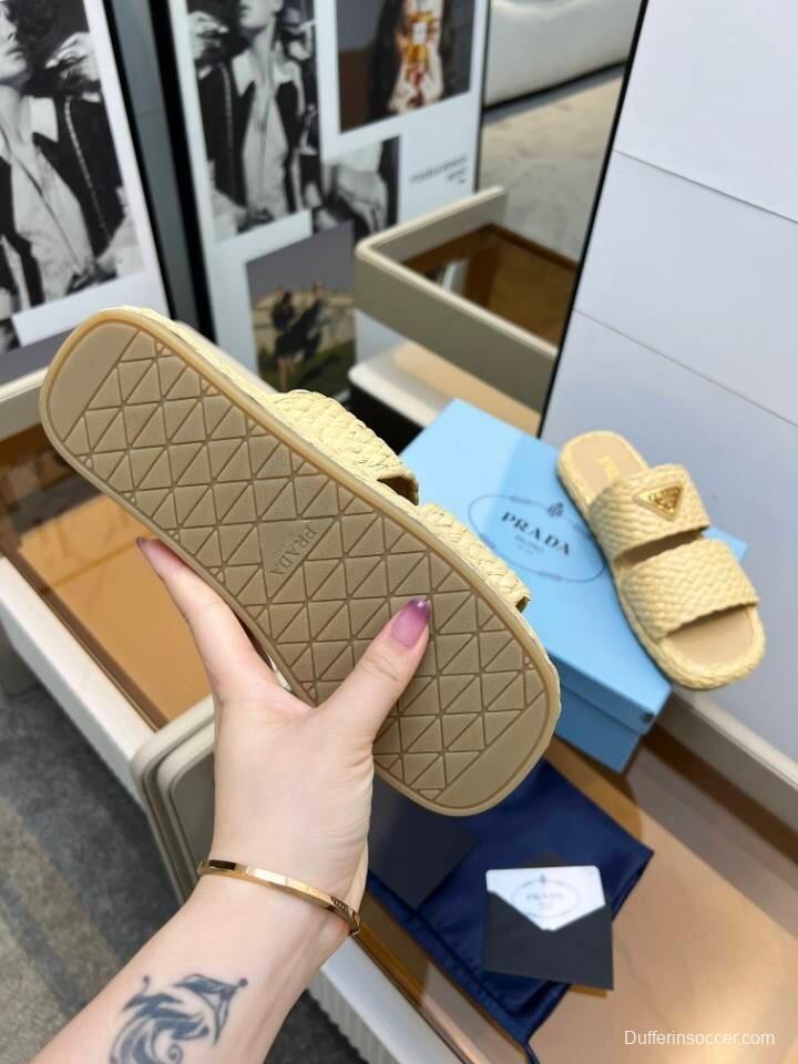 Prada 2025 SS Raffia Handwoven Open-Toe Sandals - KFY00260