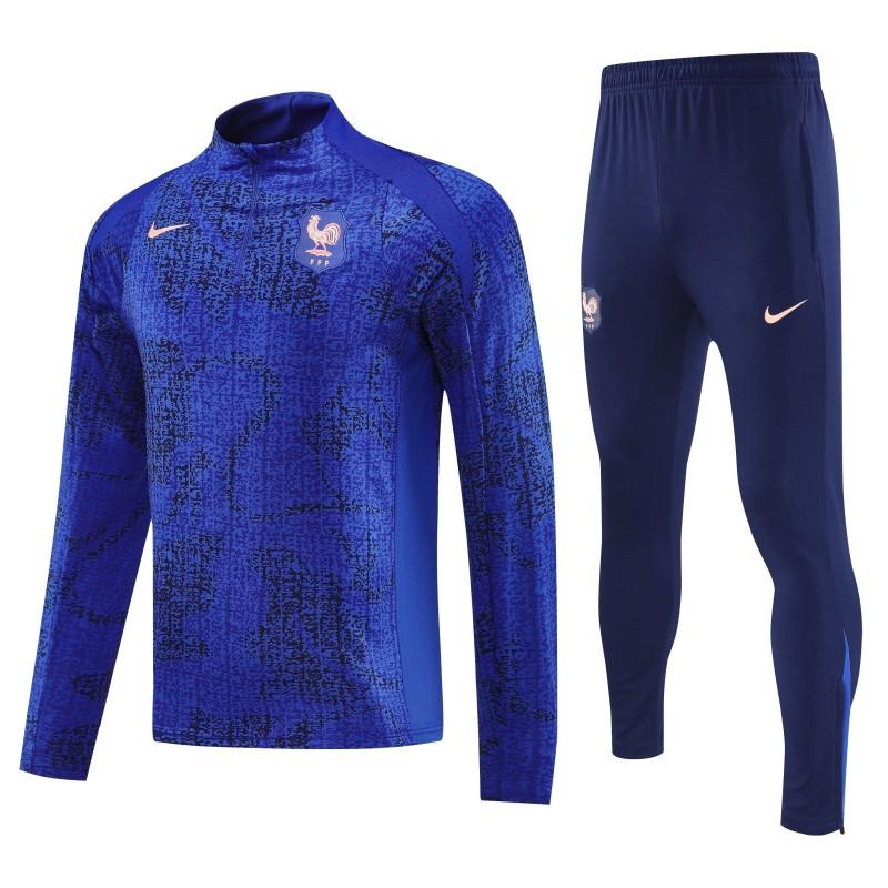 2025 France Royal Blue with Textured Pattern Half Zipper Jacket Tracksuit +Long Pants