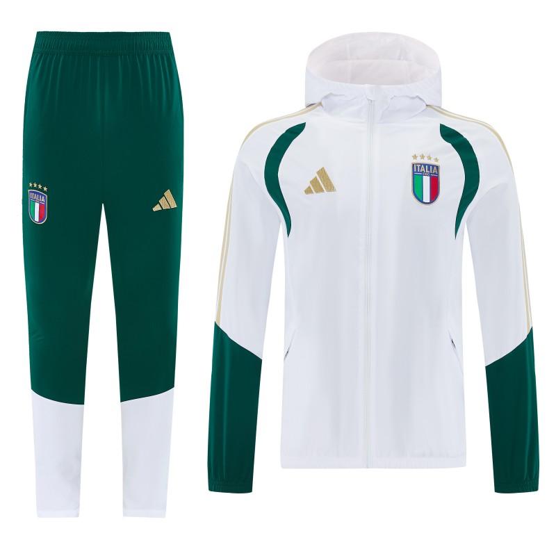 2026 Italy White Hoodie Full Zipper Windbreaker + Long Pants
