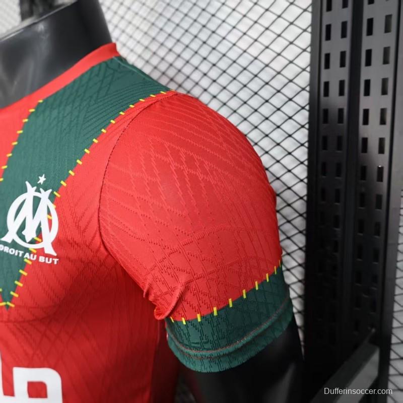 25/26 Player Version Marseille Red and Green with Morocco Flag Design Jersey