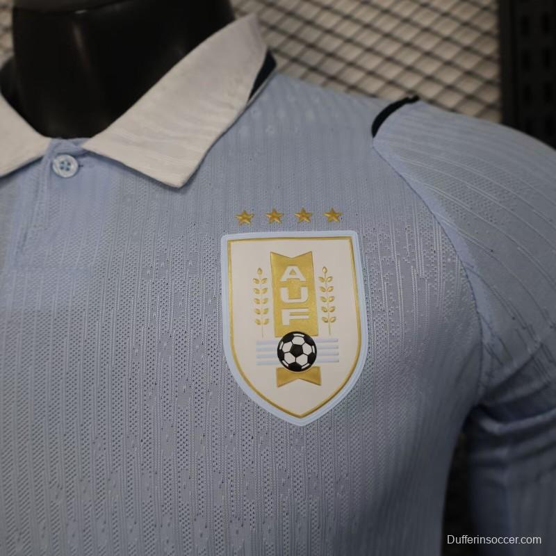 2026 Player Version Uruguay Light Blue with White Collar Long Sleeve Jersey