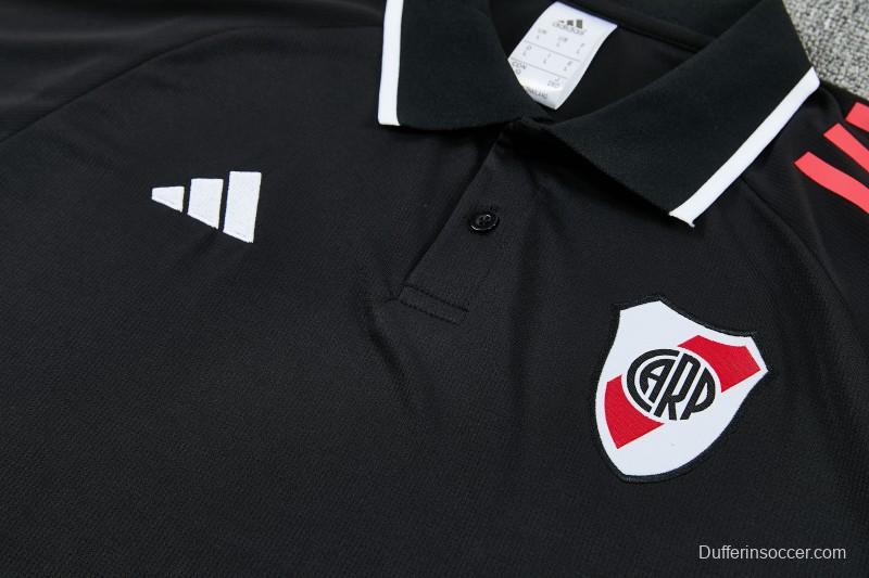 26/27 River Plate Black Polo Training Shirt + Long Pants Tracksuit