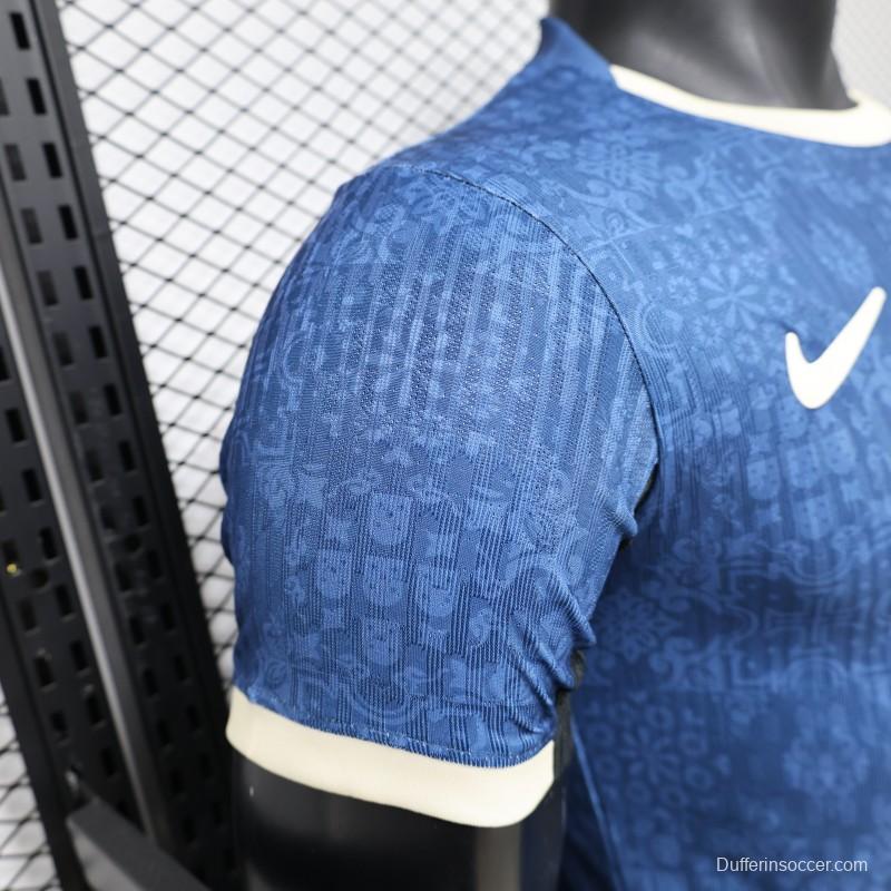 Player Version 2027 Portugal Away Blue with Jacquard Pattern Jersey