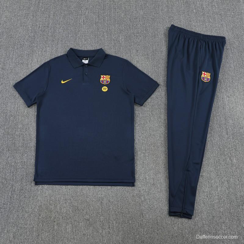 26/27  Barcelona Navy Blue Polo Training Shirt + Long Pants Tracksuit
