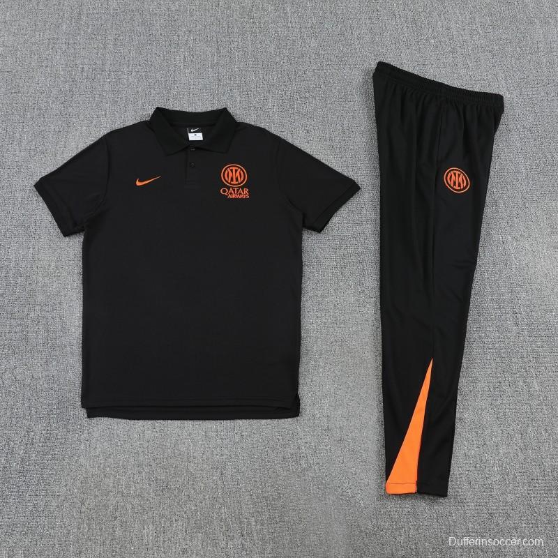 26/27 Inter Milan Black Polo Training Shirt + Long Pants Tracksuit