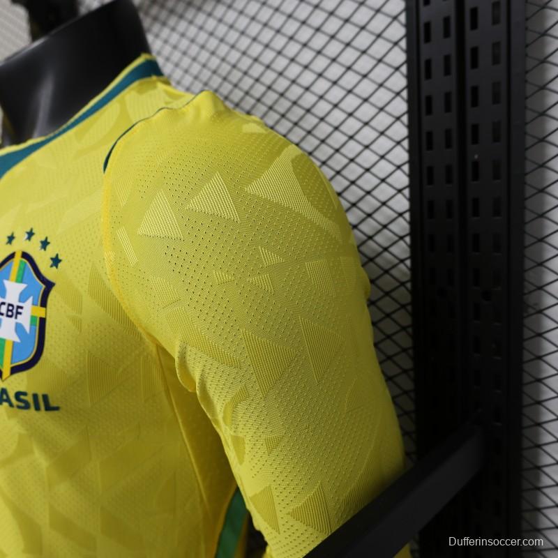 Player Version 2026 Brazil  Yellow with Geometric Pattern Home Long Sleeve Jersey