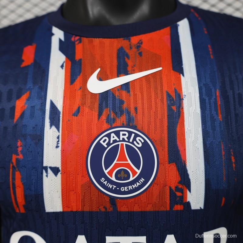 Player Version 25/26 Paris Saint-Germain Navy Blue with Orange Brushstroke Home Jersey