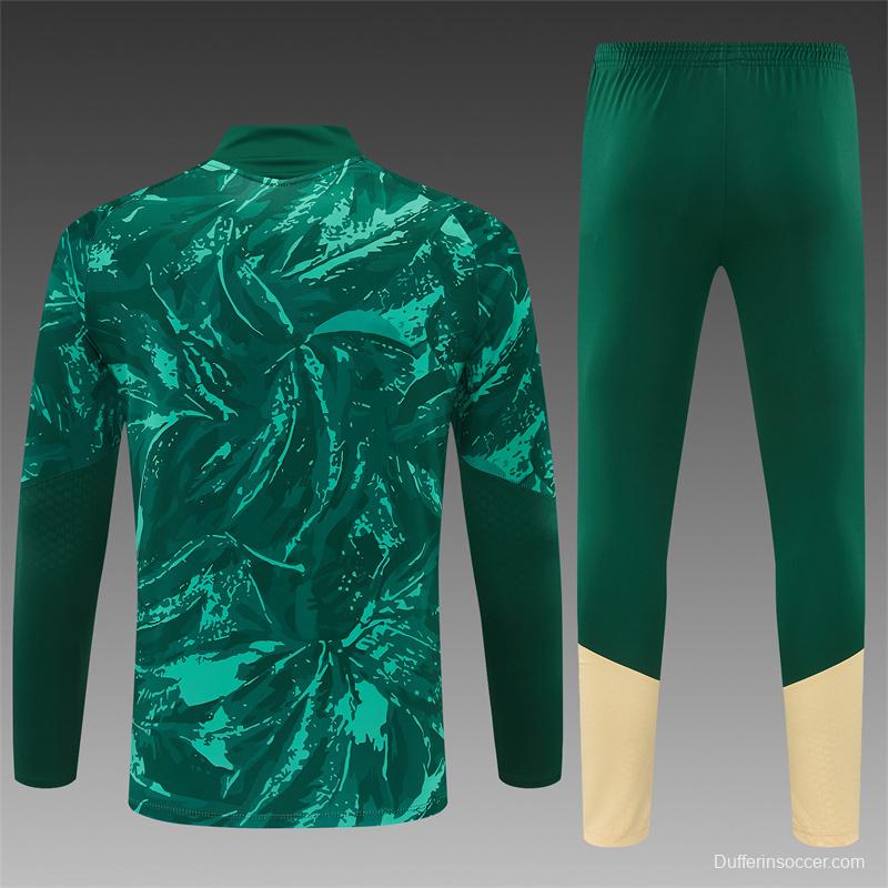 2026 Real Madrid Dark Green Camouflage  Half Zipper Jacket Tracksuit + Long Pants (Adidas)