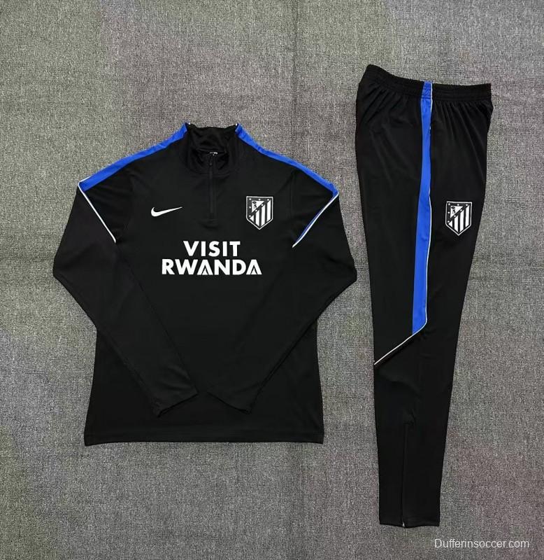 2026 Kids Atletico Madrid Black Half Zipper Jacket Tracksuit + Long Pants