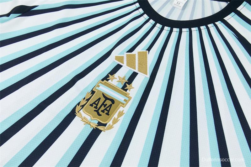 2026 Argentina White & Light Blue Radial Stripe Short Sleeve+Soccer Shorts