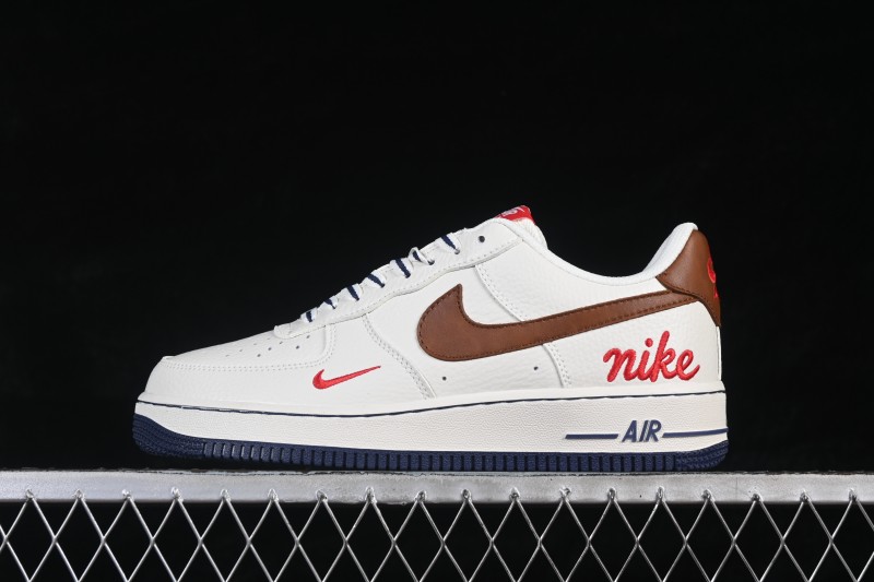 Nike Air Force 1 '07 Low Casual Sneakers with Cream White Brown Red Colorway - NH0601-541