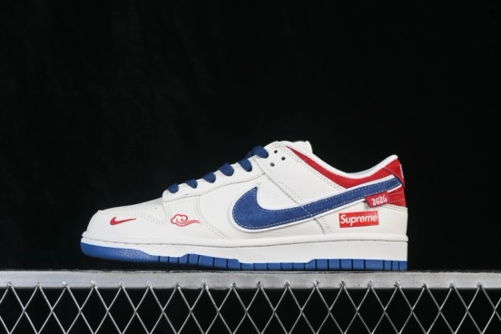 Nike SB Dunk Low White Blue Red Premium Custom Low-Top Skateboarding Shoes - XZ5899-117