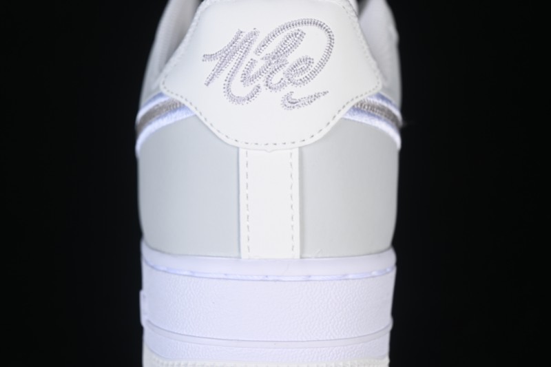 Nike Air Force 1 '07 Low White Grey Embroidery Casual Skateboard Shoes - IB6842-100