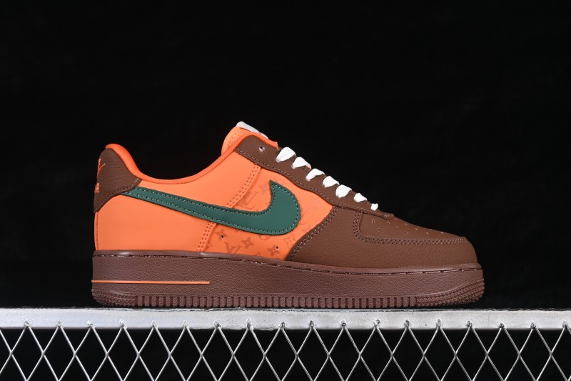 Nike Air Force 1 '07 Low Collaboration Sneakers in Orange Brown and Sage Green Casual Court Shoes - DF0188-126