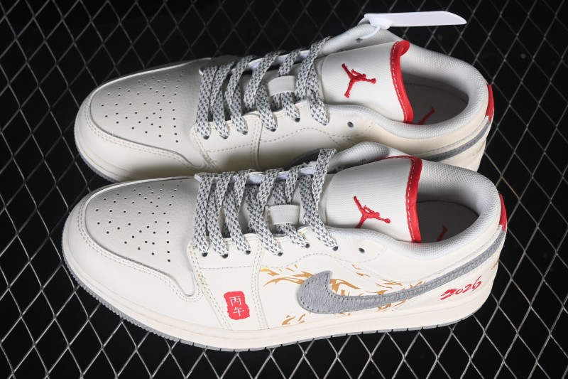 Nike Air Jordan 1 Low Retro Basketball Shoes with Year of the Horse Limited Edition Gold Foil Design - HT5088-642