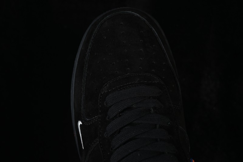 Nike Air Force 1 '07 Low Basketball Shoes with Black Suede and Orange Swoosh - FV3694-109