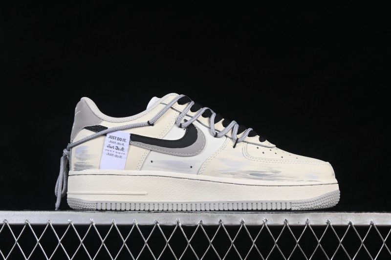 Nike Air Force 1 '07 Low Unbridled Steed Hand-Painted Ink Art Sneakers with Dynamic Swoosh Design - FB1839-313