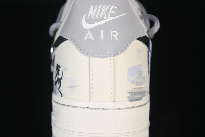 Nike Air Force 1 '07 Low Unbridled Steed Hand-Painted Ink Art Sneakers with Dynamic Swoosh Design - FB1839-313