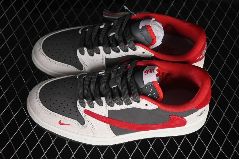 Nike Travis Scott x Fragment Design x Air Jordan 1 Low OG SP Basketball Lifestyle Shoes White Grey Red - YF9511-501