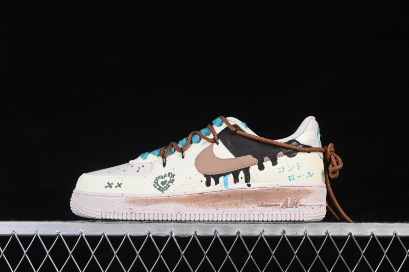Nike Air Force 1 '07 Low Hand-Drawn Doodle Sneakers with Mint Lime Accents - DZ1382-121