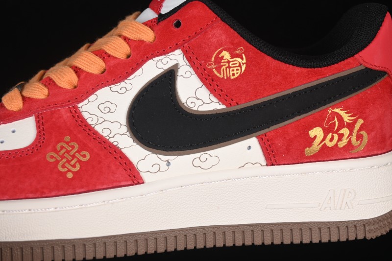 Nike Air Force 1 '07 Low Chinese New Year Running Shoes with White Red Gold Splatter Design - JP2026-157