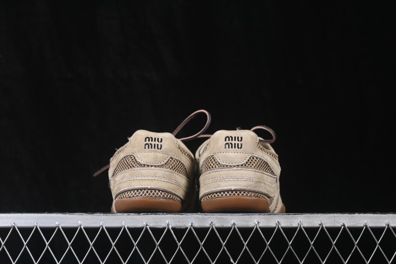Miu Miu Gymnasium Multifaceted Lace-Up Mesh Round-Toe German Army Trainer Sneakers - SS26 Runway