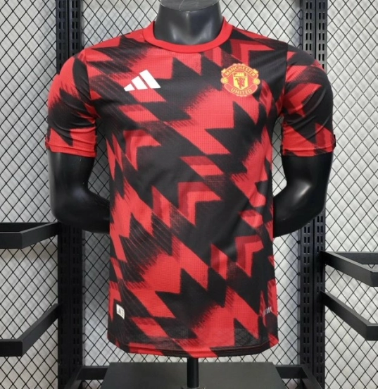 25/26 Player Version Manchester United Red Geometric Pattern Pre-Match Training Jersey