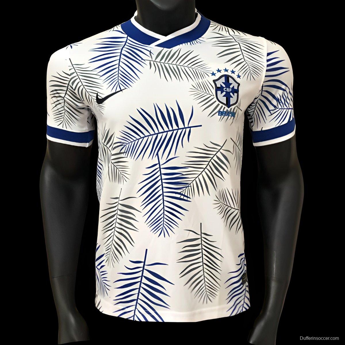 Player Version 2025 Brazil White with Palm Leaf Pattern Jersey