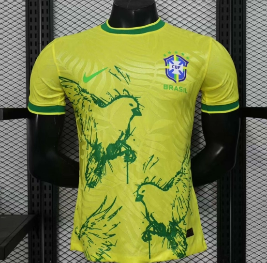 Player Version 2025 Brazil Yellow with Green Animal Pattern Jersey