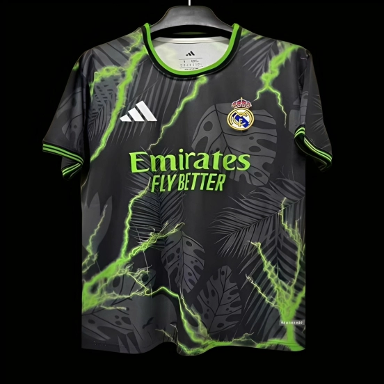 25/26 Real Madrid Black with Lightning and Tropical Leaf Pattern Jersey