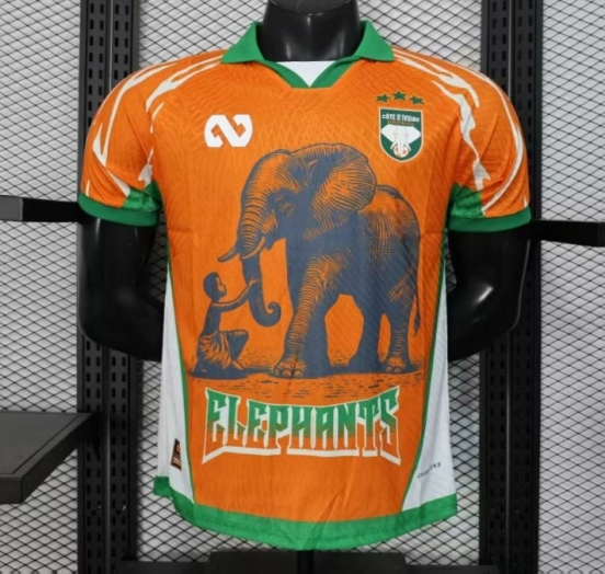 Player Version 2025 Ivory Coast Orange with Elephant Graphic and Green Accents Jersey