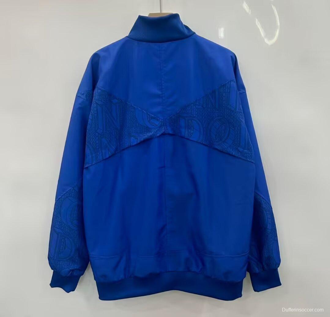 25/26 Chelsea FC Blue with All-Over London Text Pattern Full Zipper Windbreaker